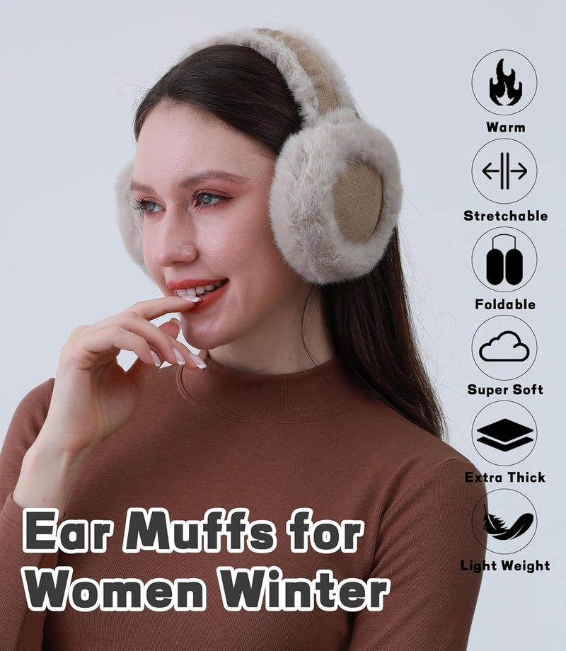 Eyegla Winter Ear Muffs Women Adjustable Fuzzy Earmuffs Faux Fur Ear Warmers Foldable Ear Covers for Cold Weather - Image 2
